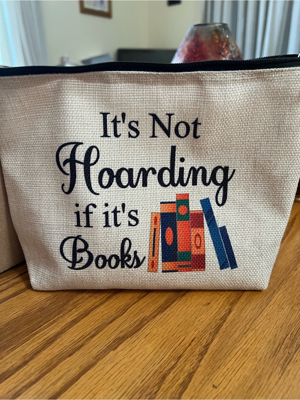 It's Not Hoarding If It's Books Canvas Pouch With Book Accessories - Beige, NWOT